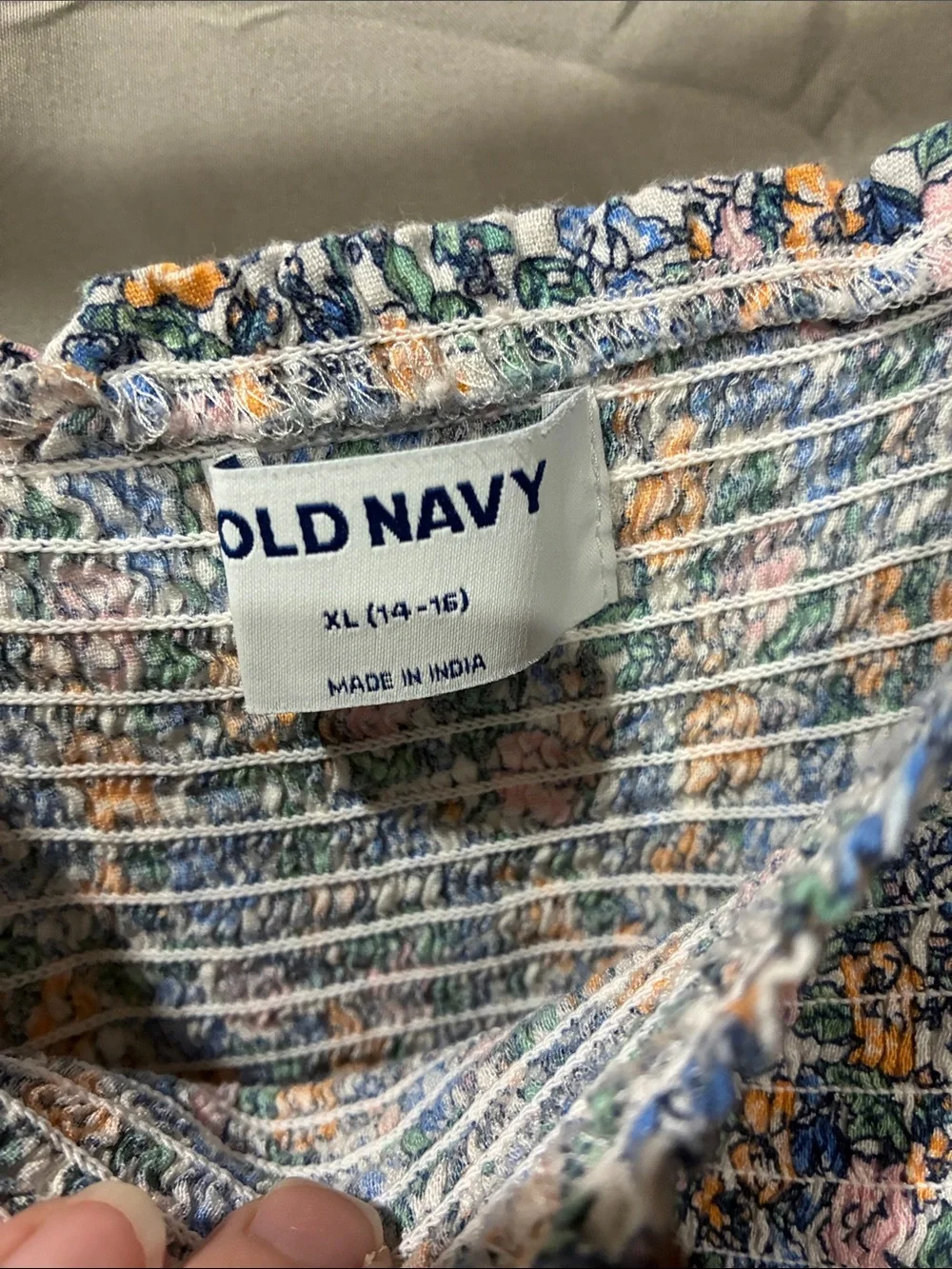 Old Navy Blue Floral Smocked Sundress with Peach Accents